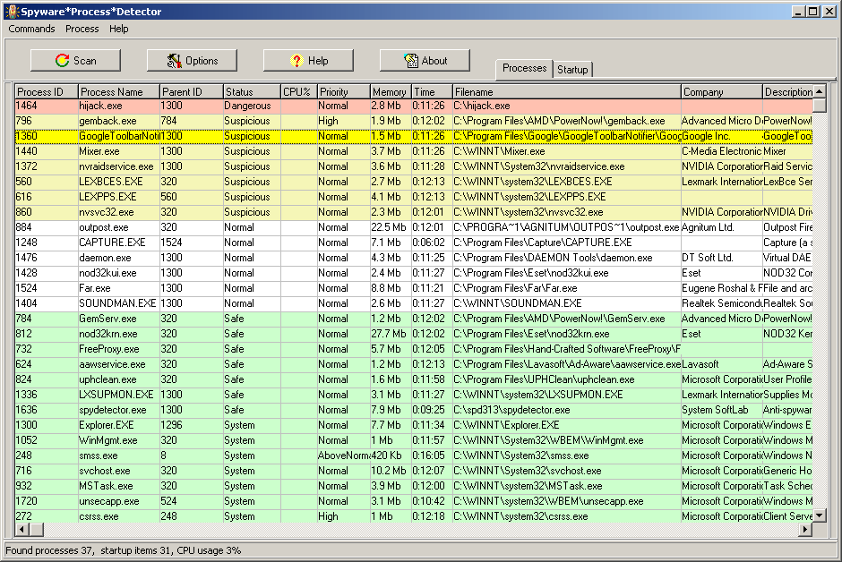 Spyware Process Detector 3.24 screenshot